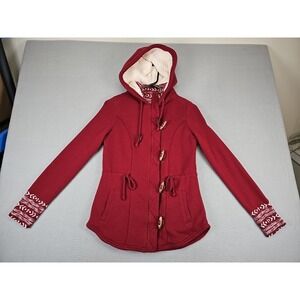 Hollister Toggle Fleece Jacket Coat Hoodie Women's Small Maroon Sherpa Lined